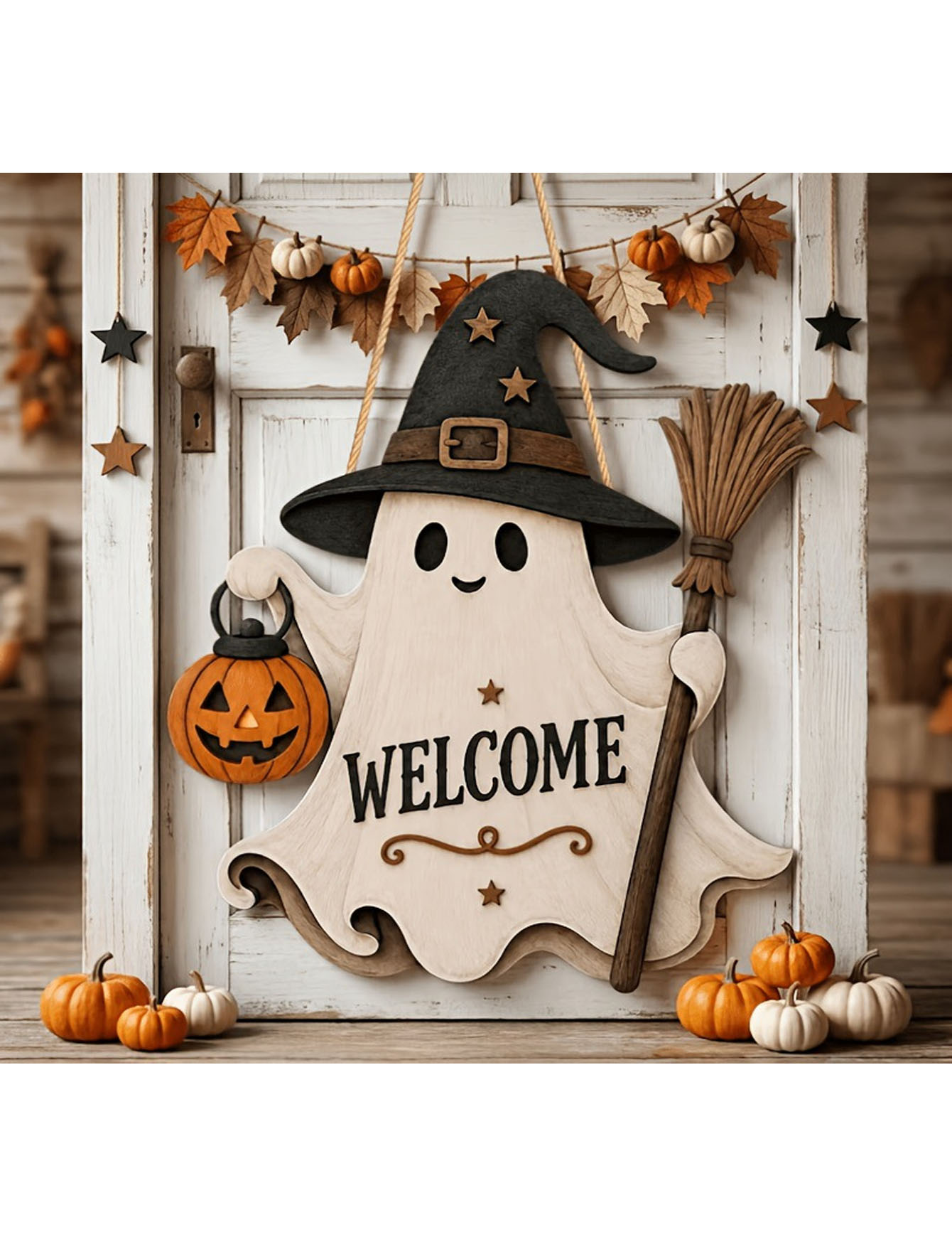 2D flat single-sided ghost doo - Pumpkin Lantern Halloween review and price