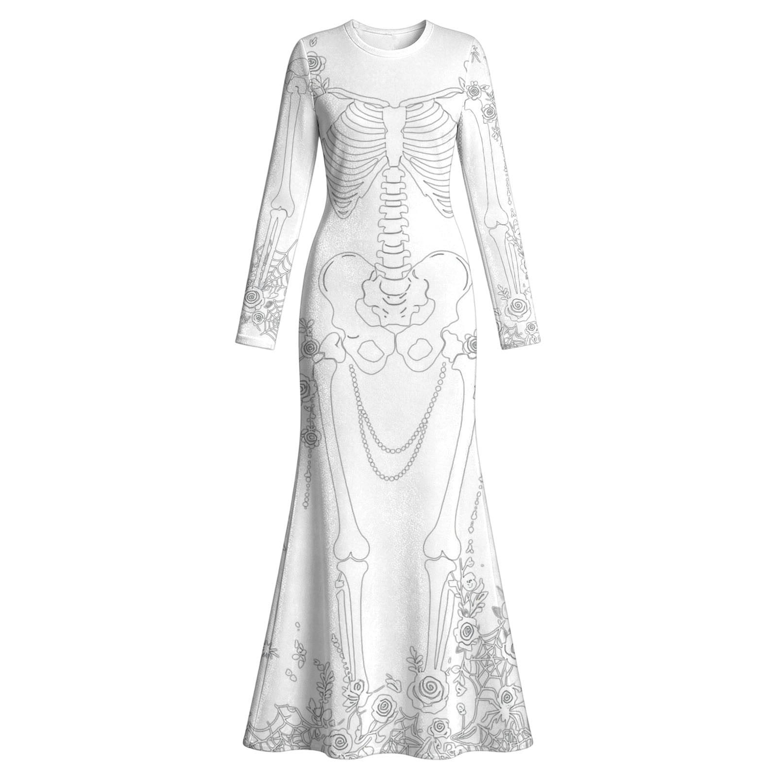 Women Skeleton Rose Print Maxi - Halloween Skeleton Decoration review and price
