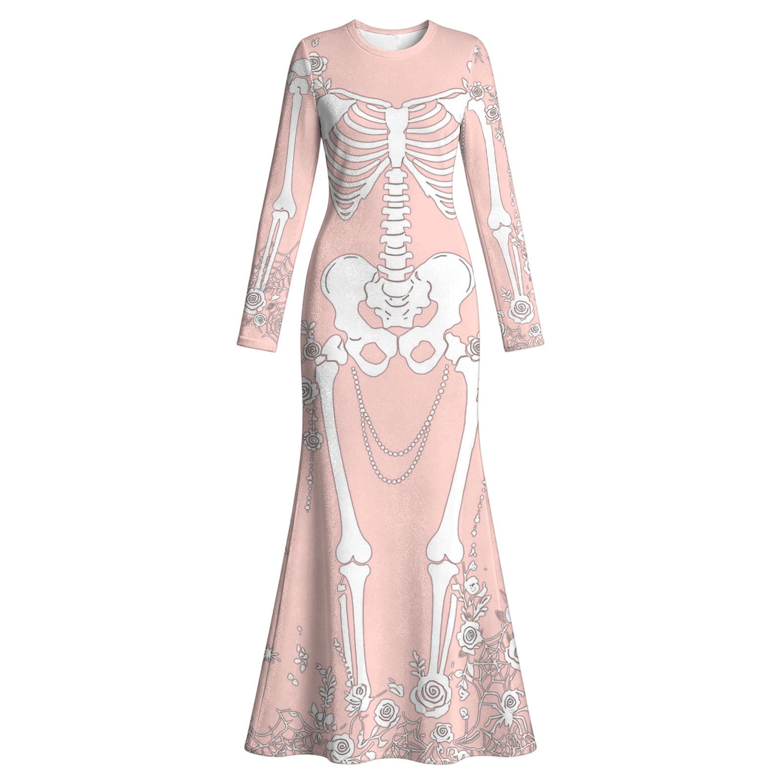 Women Skeleton Rose Print Maxi - Halloween Skeleton Decoration review and price