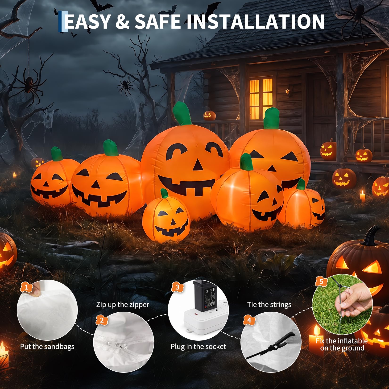 7.5 FT Giant Inflatable Hallow - Halloween Pumpkin Decor Led review and price