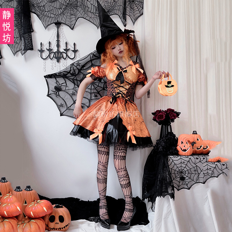 Adult Womens Halloween Orange  - Spider Web Halloween Decoration review and price